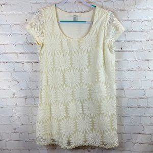 Forever 21 Boho Spring Summer Mini Dress White Ivory Floral Lace Hem M